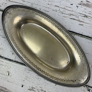 T&T‎ NS Vintage Silver-Plated Oval Serving Platter with Ornate Border Design